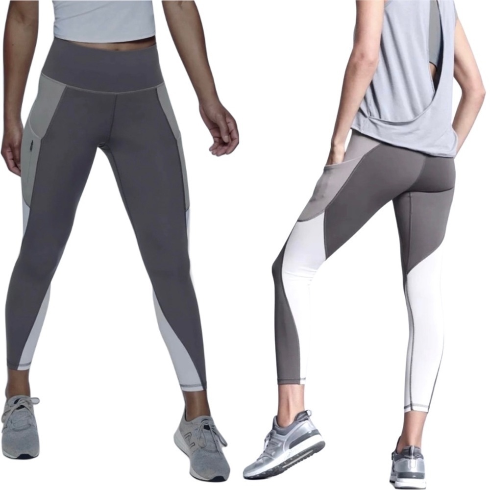 Athleta Colorblock Up For Anything 7/8 Tight Grey White Leggings Size Small